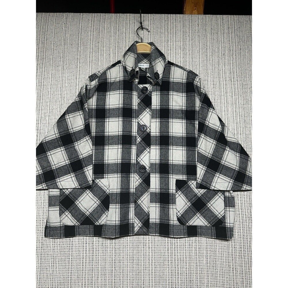 Coldwater Creek PL Plaid Wool Jacket Oversized Lagenlook Grandmacore Black